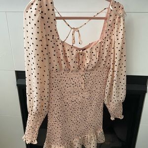 Pink And Black Polka Dot Smocked Mini Dress